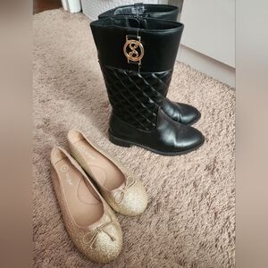 Used! Lot Of Girls Gold Flats And Black Quilted Boots Size 1